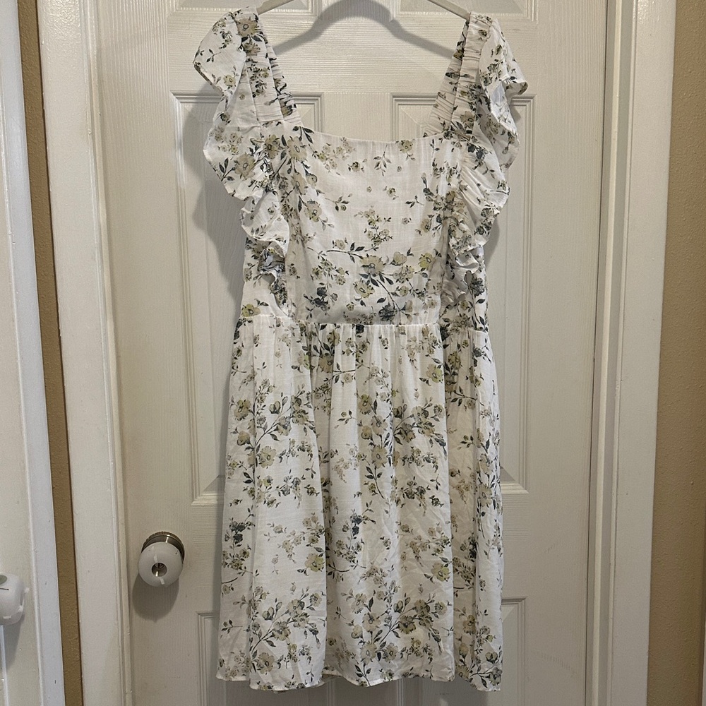 Wallflower White Floral Dress, adjustable tie back